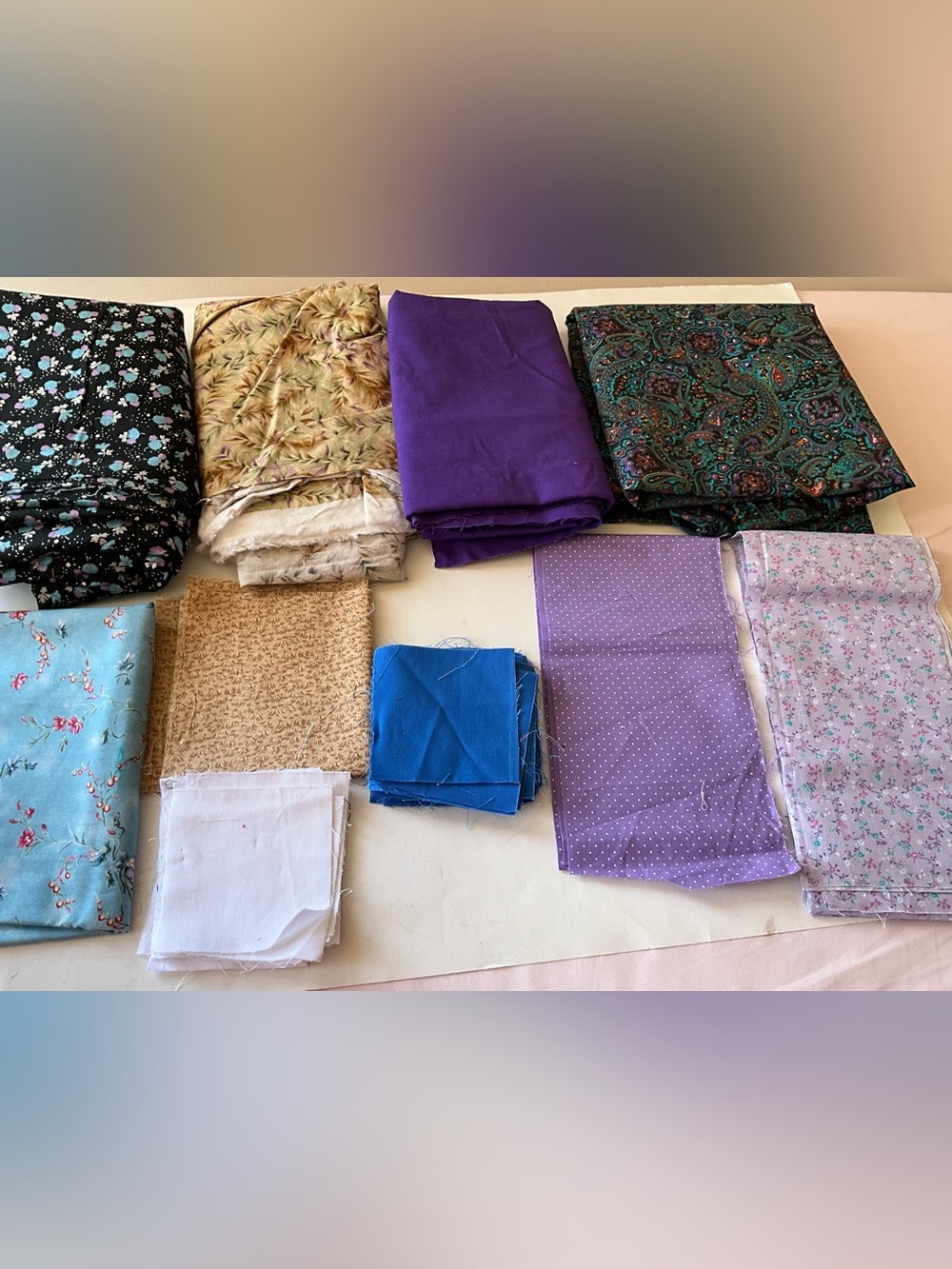 Quilting Sewing Crafts Fabric Lot Paisley Floral Purple Green Blue Cotton